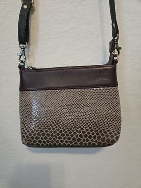Soruka Recycled leather Snake-Print  Crossbody with Brown Trim